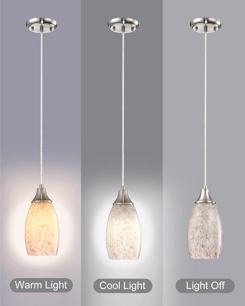 karyfine Milk Mini Glass Pendant Lights,Blown Art Glass Pendant Hanging Light Fixtures Kitchen Island Pendant Lamp Shade with Brushed Nickel Finish for Bar Counter,Hallway,Dining Room-3Pack - Image 4
